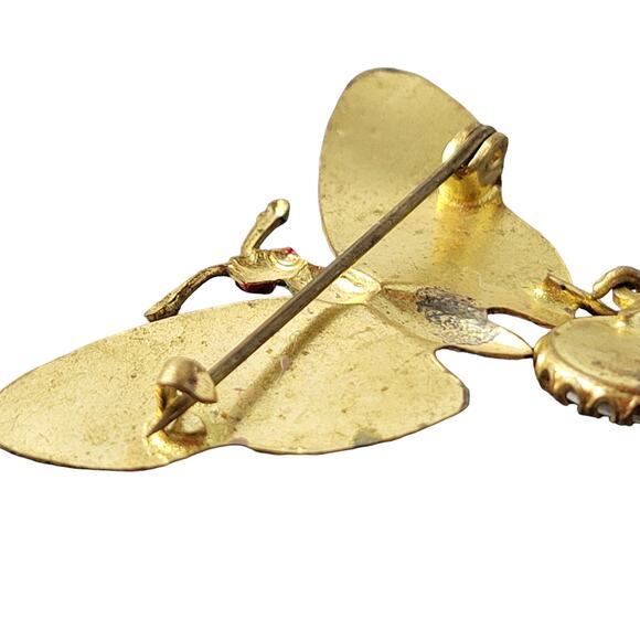 Vintage Butterfly Brooch Pin with Religious Dangling Medallion Charm 1.5" RARE - Picture 13 of 13